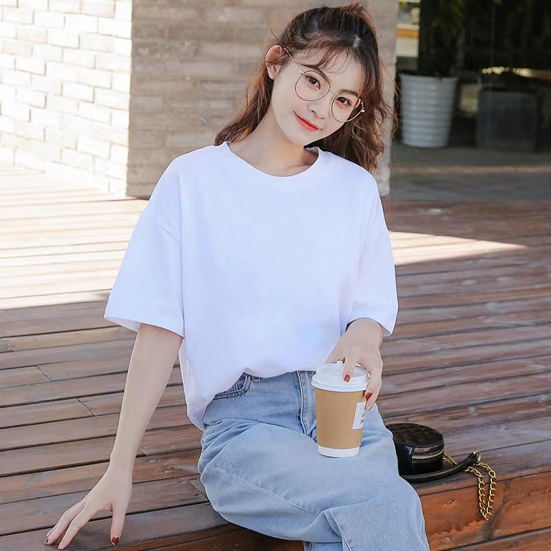 2023 Summer New White Pure Cotton Short-Sleeved T-shirt Women's Korean-Style Loose round Neck Women's Top Half Sleeve Shirt Wholesale