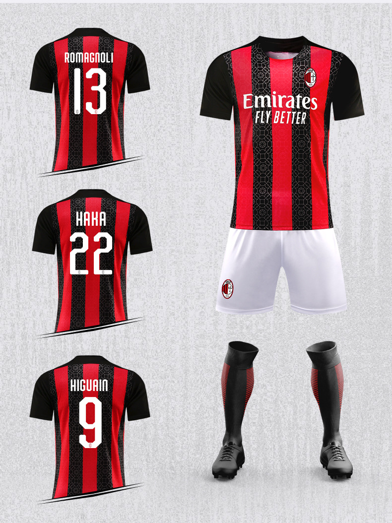 ac米兰球衣20-21印号9号比赛队服伊瓜因运动训练足球服套装男