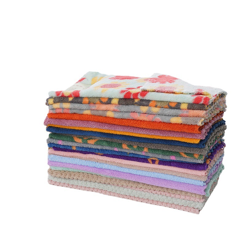 Rag Coral Fleece Printed Small Square Scarf Household Thickened Cleaning Cloth Kitchen Cleaning Towel Absorbent Lint-Free Soft