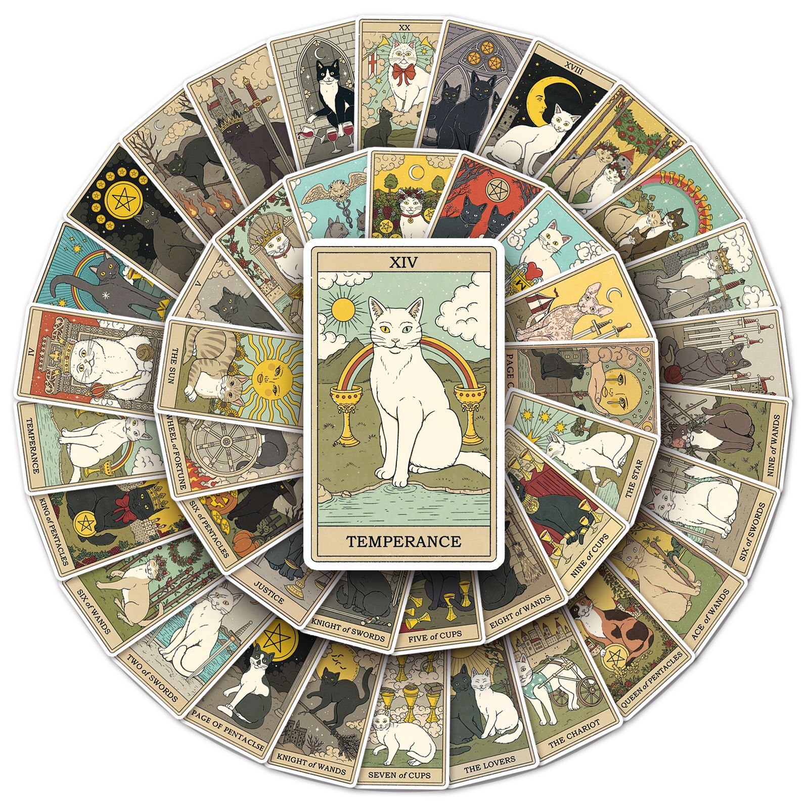 78张猫咪塔罗牌贴纸创意个性涂鸦笔记本手账本手机行李箱装饰防水