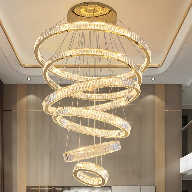 楼梯灯客厅吊灯轻奢水晶餐厅卧室灯酒店大厅别墅挑空大吊灯led灯