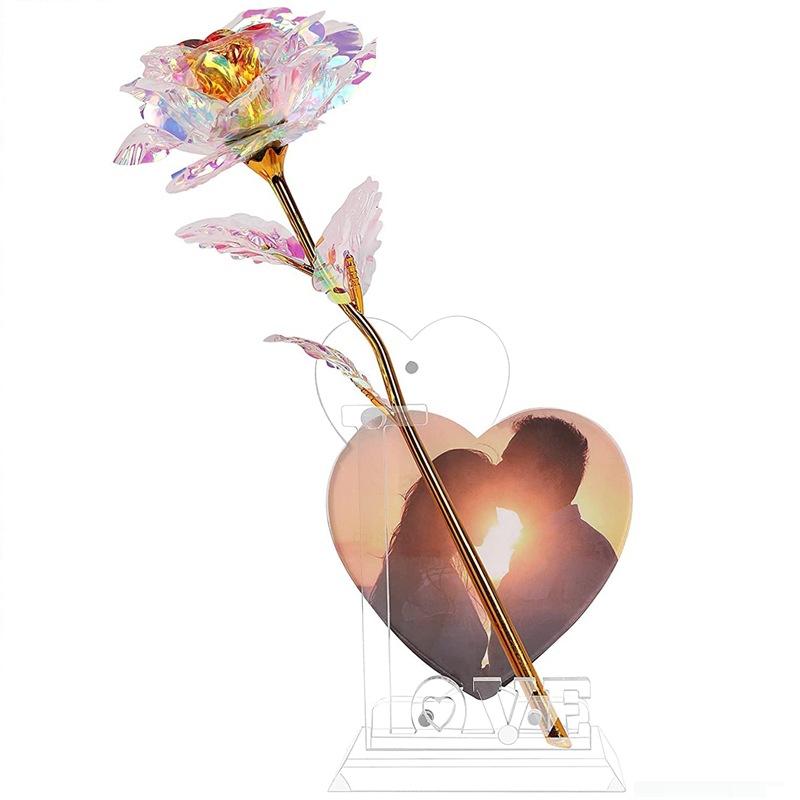 24K Gold-Foil Roses Acrylic Base Love Acrylic Base Heart-Shaped Flower Arrangement Seat