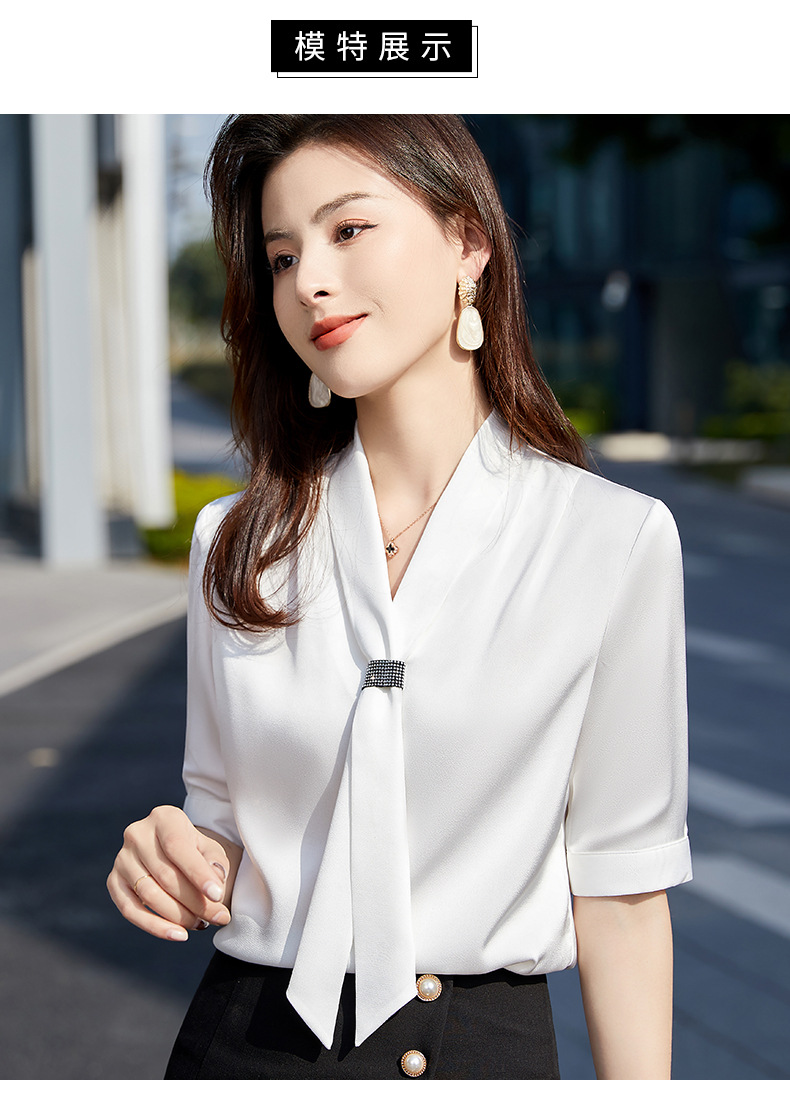 白色雪纺短袖衬衫女夏季新款韩版气质职业衬衣中袖工装薄款工作服