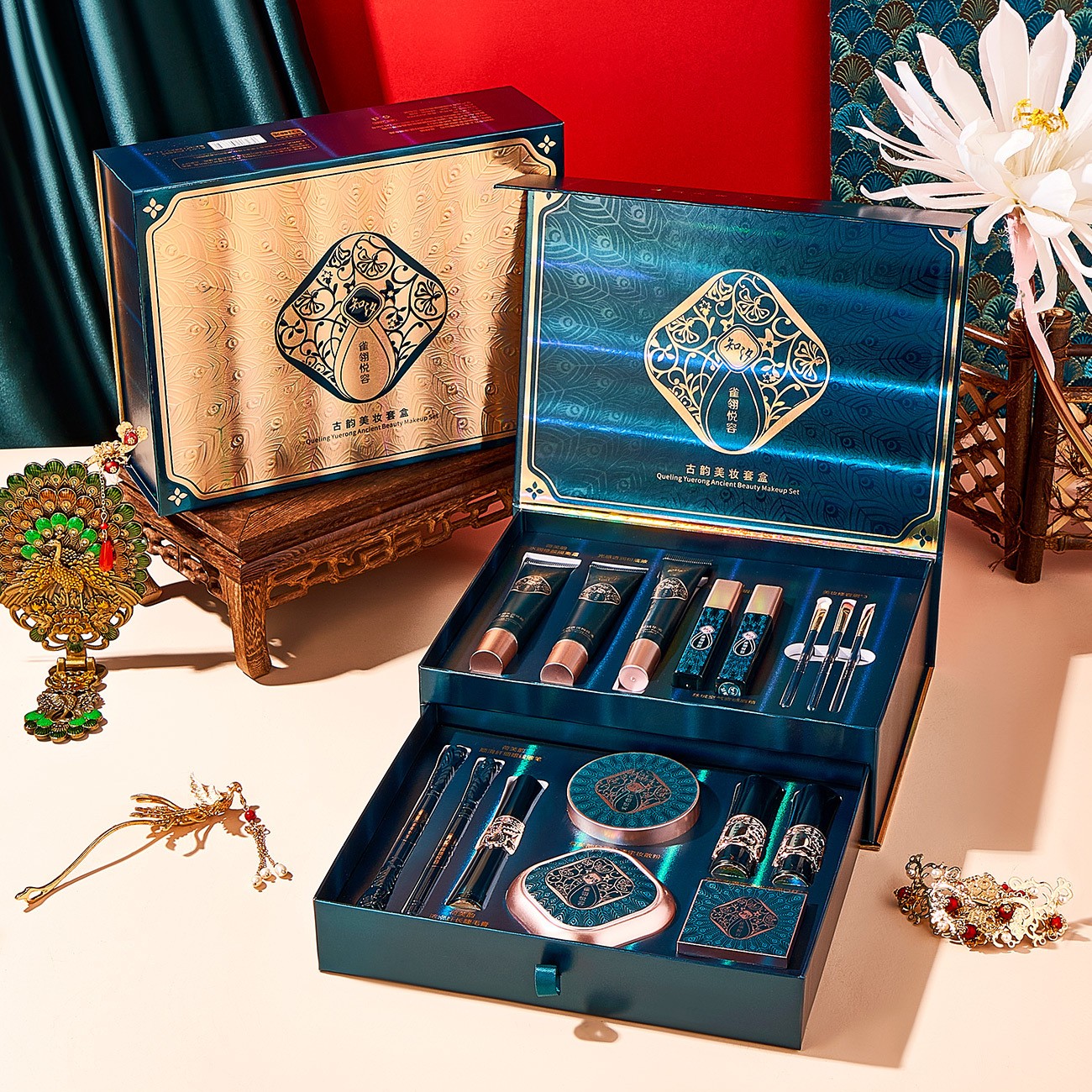 知汐雀翎悦容美妆套盒 情人节中国风口红气垫送礼16件彩妆礼盒