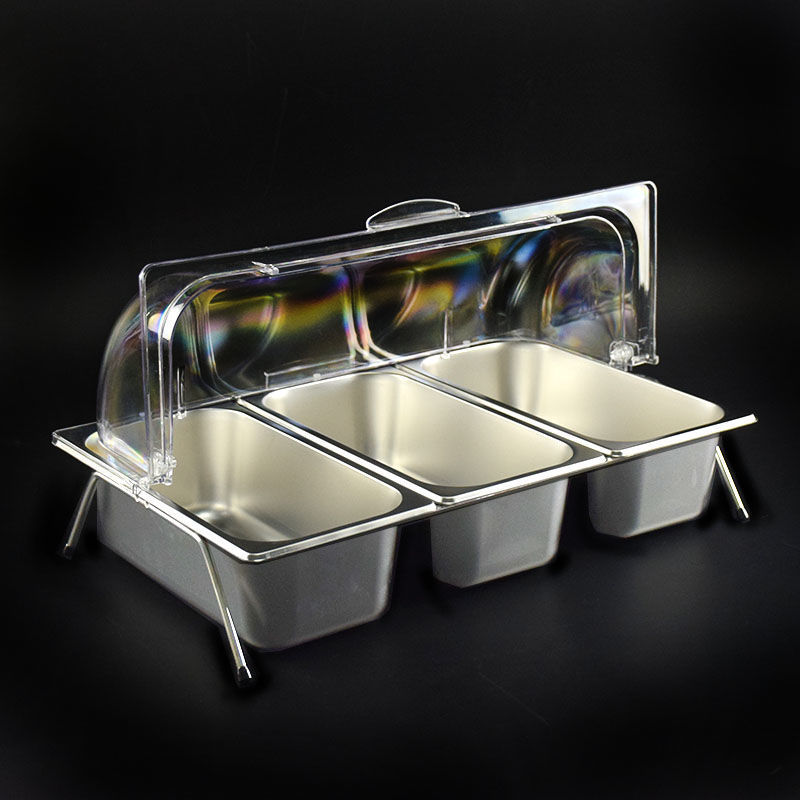 不锈钢卤菜熟食展示盘分格自助餐水果托盘带盖透明防尘罩凉菜架子