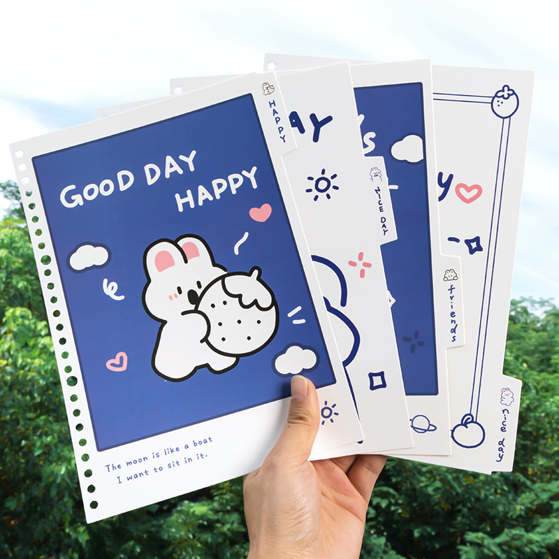 学生可爱卡通活页本 透明内页分隔板学习办公笔记本可换芯记事本