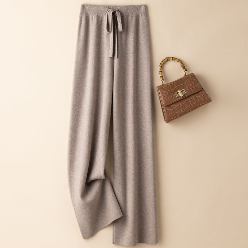 Autumn and Winter New Fashion Knitted Trousers Women's High Waist Drooping All-Matching Loose-Fitting Underwear Panties Mop Pants Wide-Leg Straight Pants Fashion