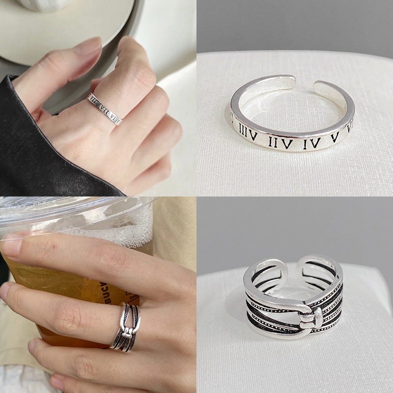 European and American Fashion Cool Silver Ring with Opening Female Smiling Face Multi-Layer Temperament Tide South Korea Retro Punk Simple Index Finger Ring