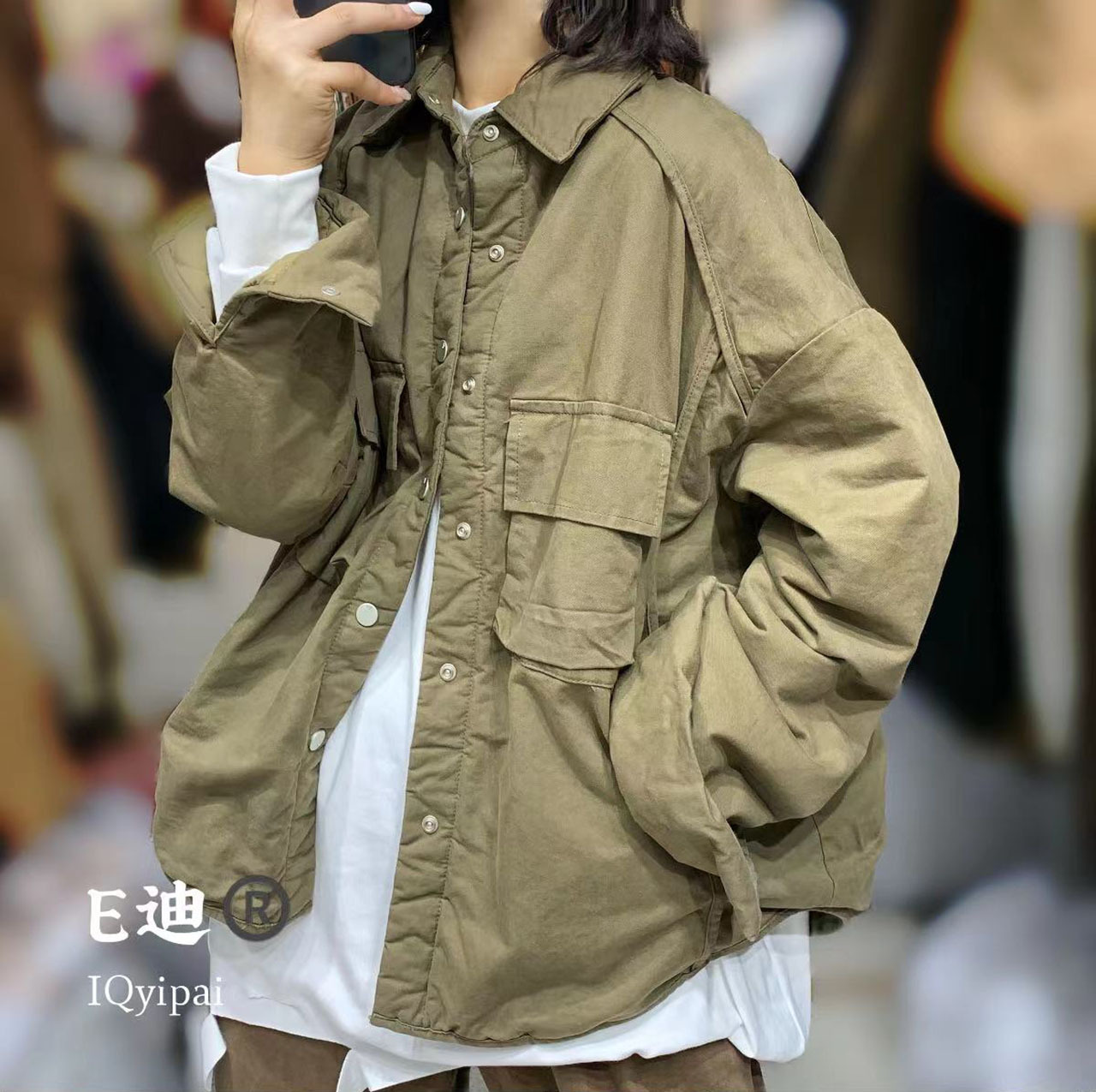 ed3619韩国洗水加厚夹棉外套2023秋冬新款时尚百搭保暖开衫外套女