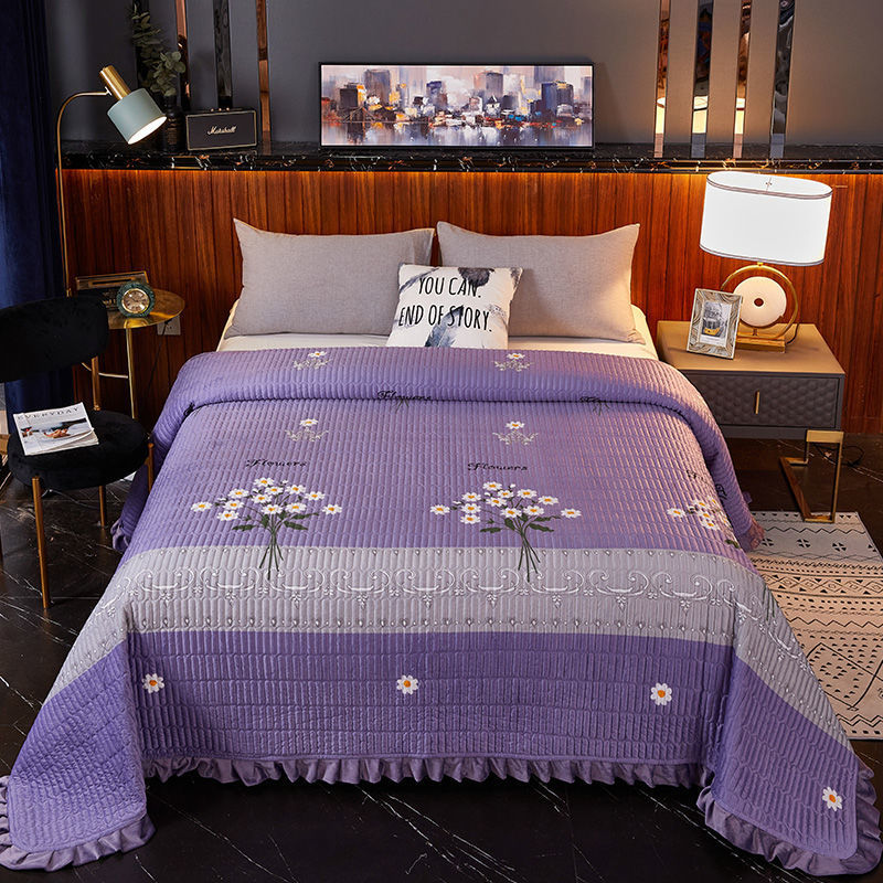 水晶绒床盖加大炕罩榻榻米单件四季通用绗缝夹棉盖毯床上用品