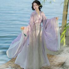 原创汉服女魏晋风交领广袖齐腰印花八破裙仙气日常套装2024新款夏