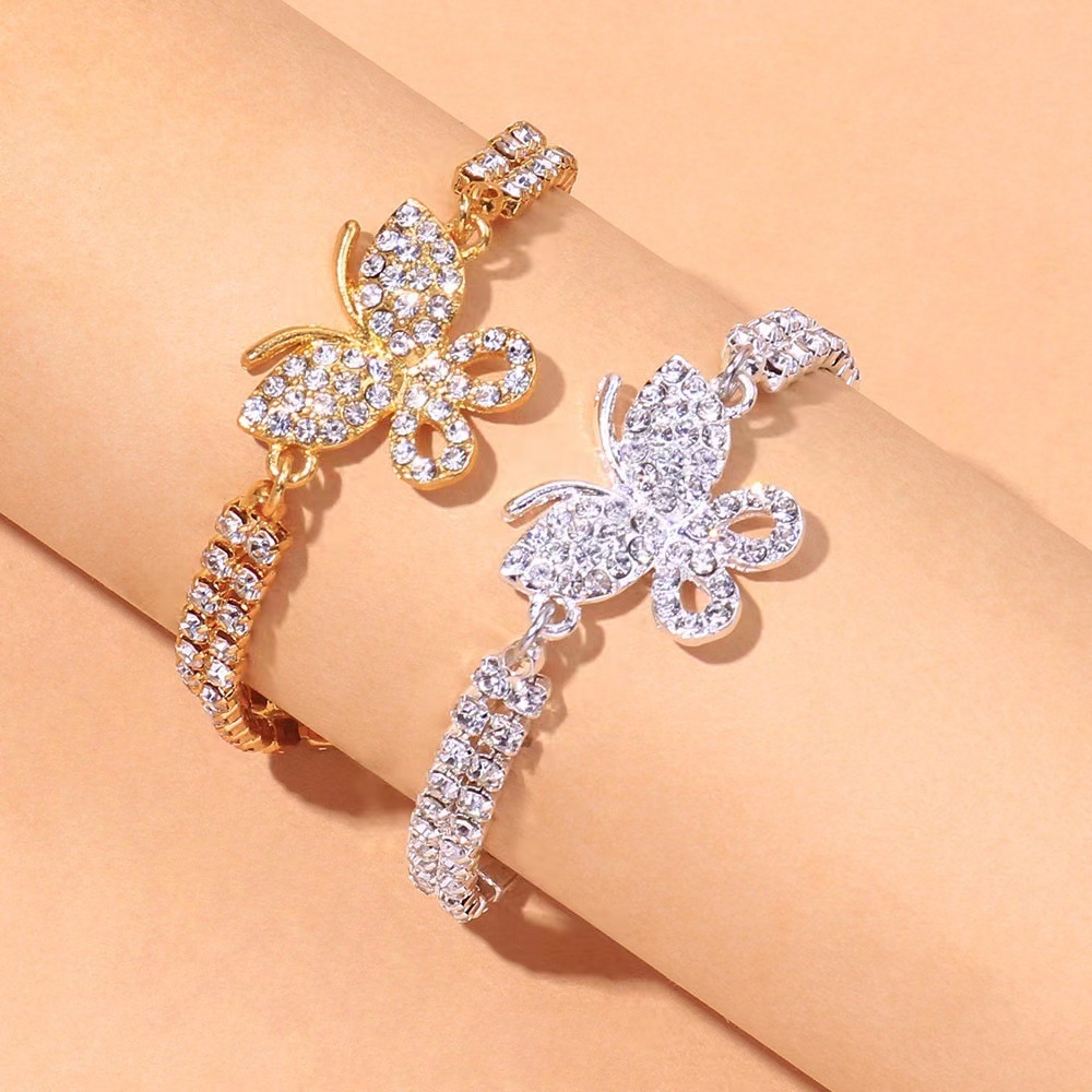 european and american hot personalized creative butterfly anklet beach ornament female ins simple double row diamond foot ornaments spot batch