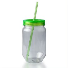 单层塑料梅森吸管杯 无手柄梅森杯塑料 罐果汁杯公鸡杯