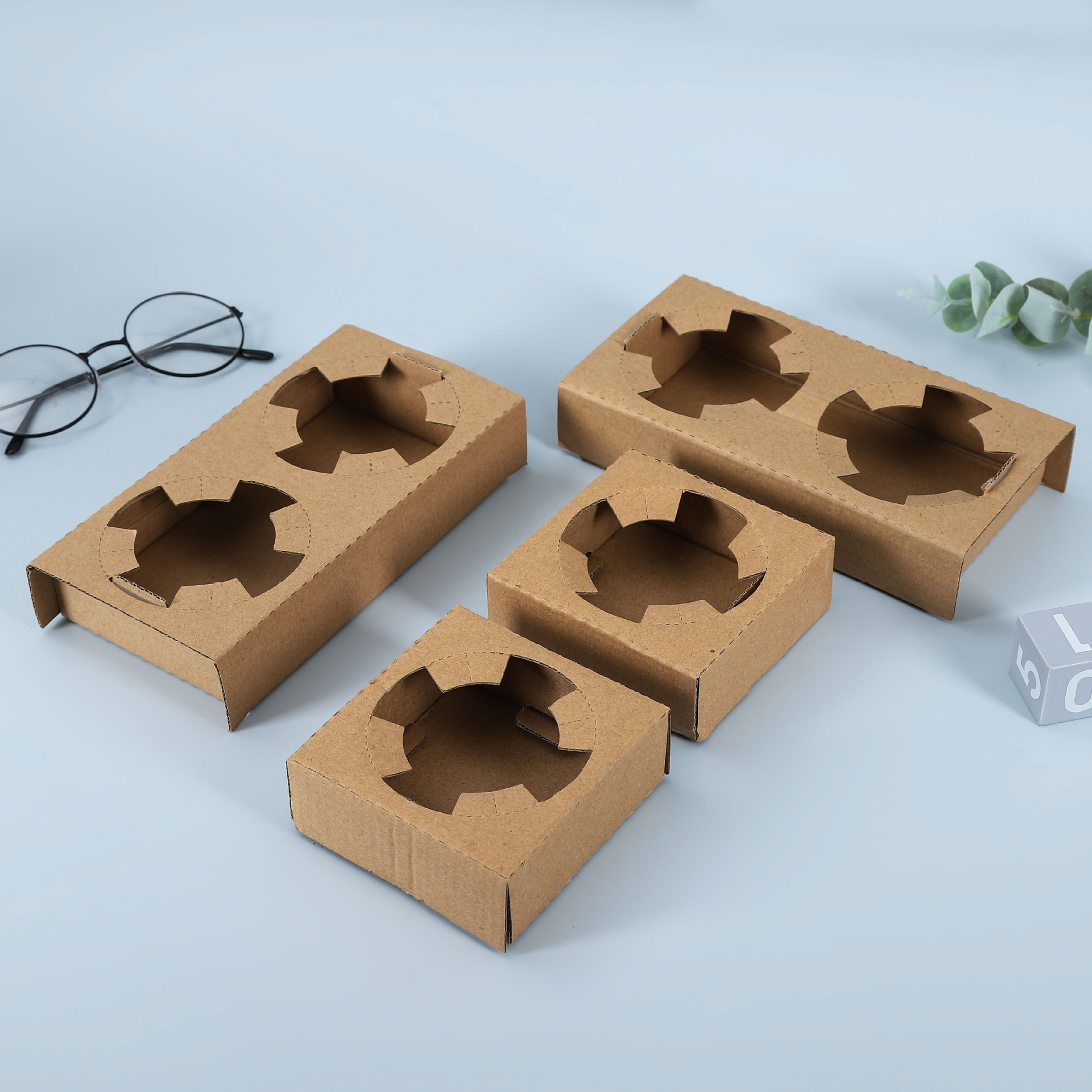 现货一次性瓦楞牛皮纸杯托外卖奶茶咖啡打包隔热双杯托单杯托