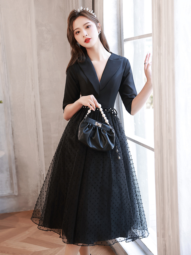 黑色晚礼服女高级感高端轻奢小众名媛设计感平时可穿小个子赫本风