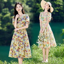 棉麻连衣裙女中长款2024年夏季新款韩版收腰显瘦洋气休闲印花裙子
