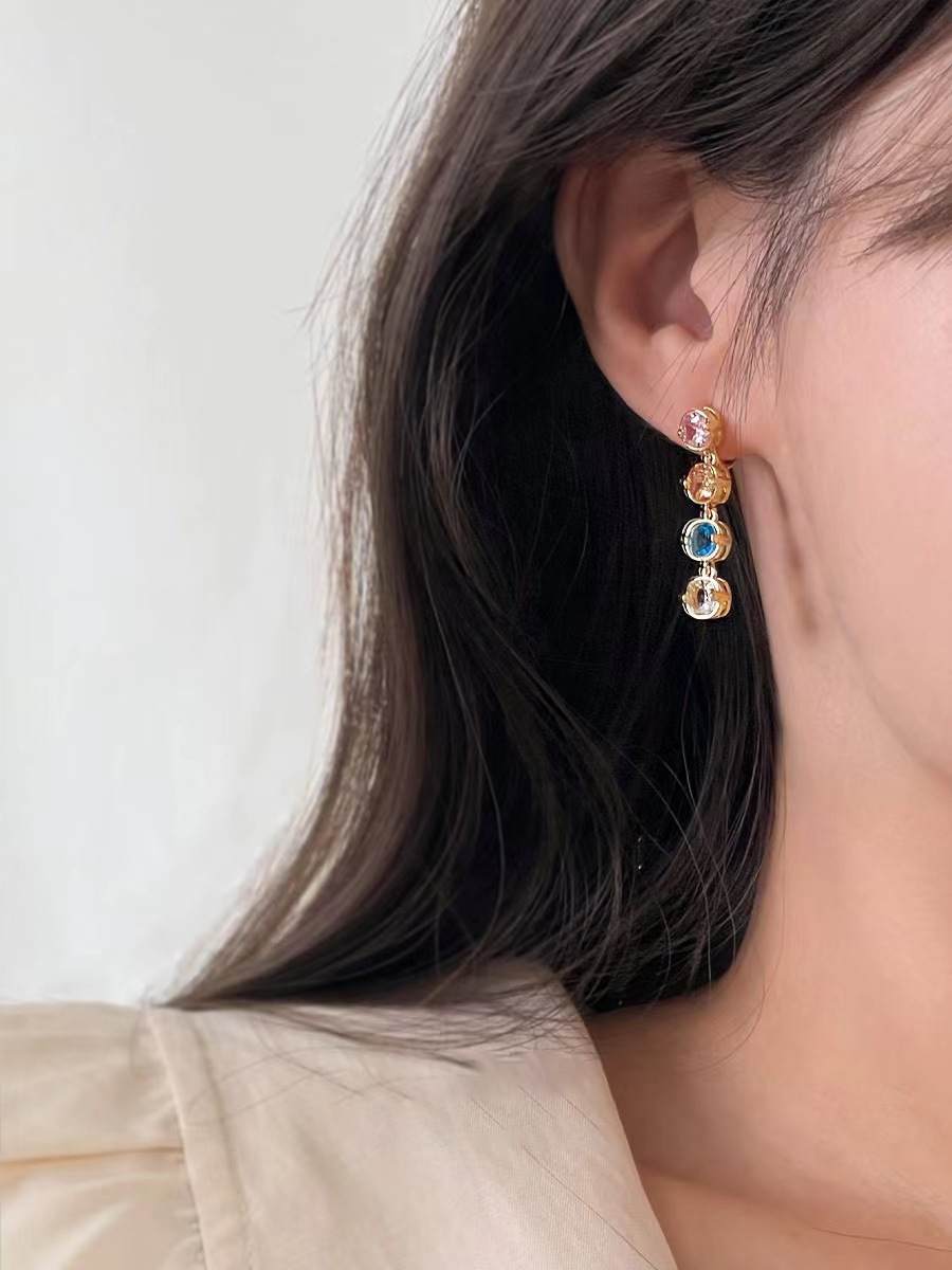 落日彩虹~ 长款流苏少女几何冰晶流苏耳环显气质修饰脸型温柔耳饰