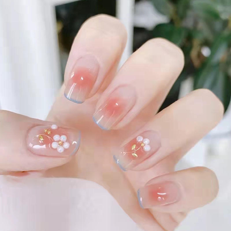 2022新款桃花晕染春夏高级感新款指甲贴片美甲贴片成品穿戴式美甲