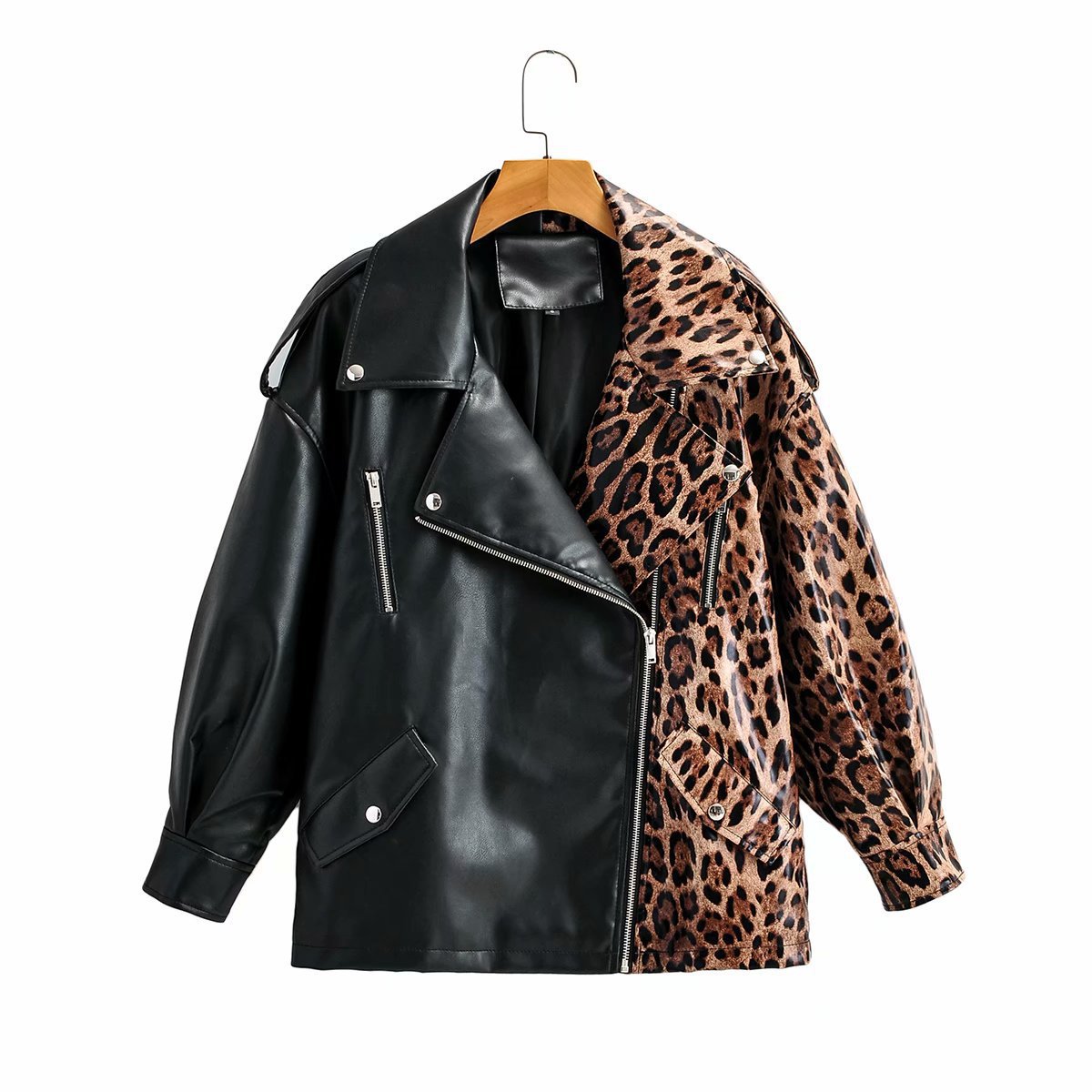 拼接豹纹皮衣
