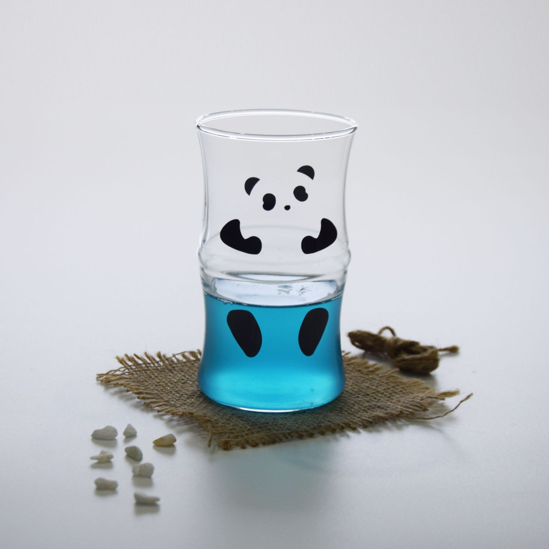 高硼硅可爱熊猫壮壮玻璃杯耐高温防爆竹团节咖啡奶茶饮料可叠杯子