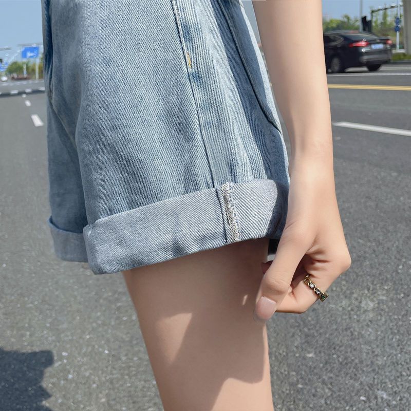 浅色高腰牛仔布短裤女春夏薄款24年新款显瘦卷边a字热裤-阿里巴巴