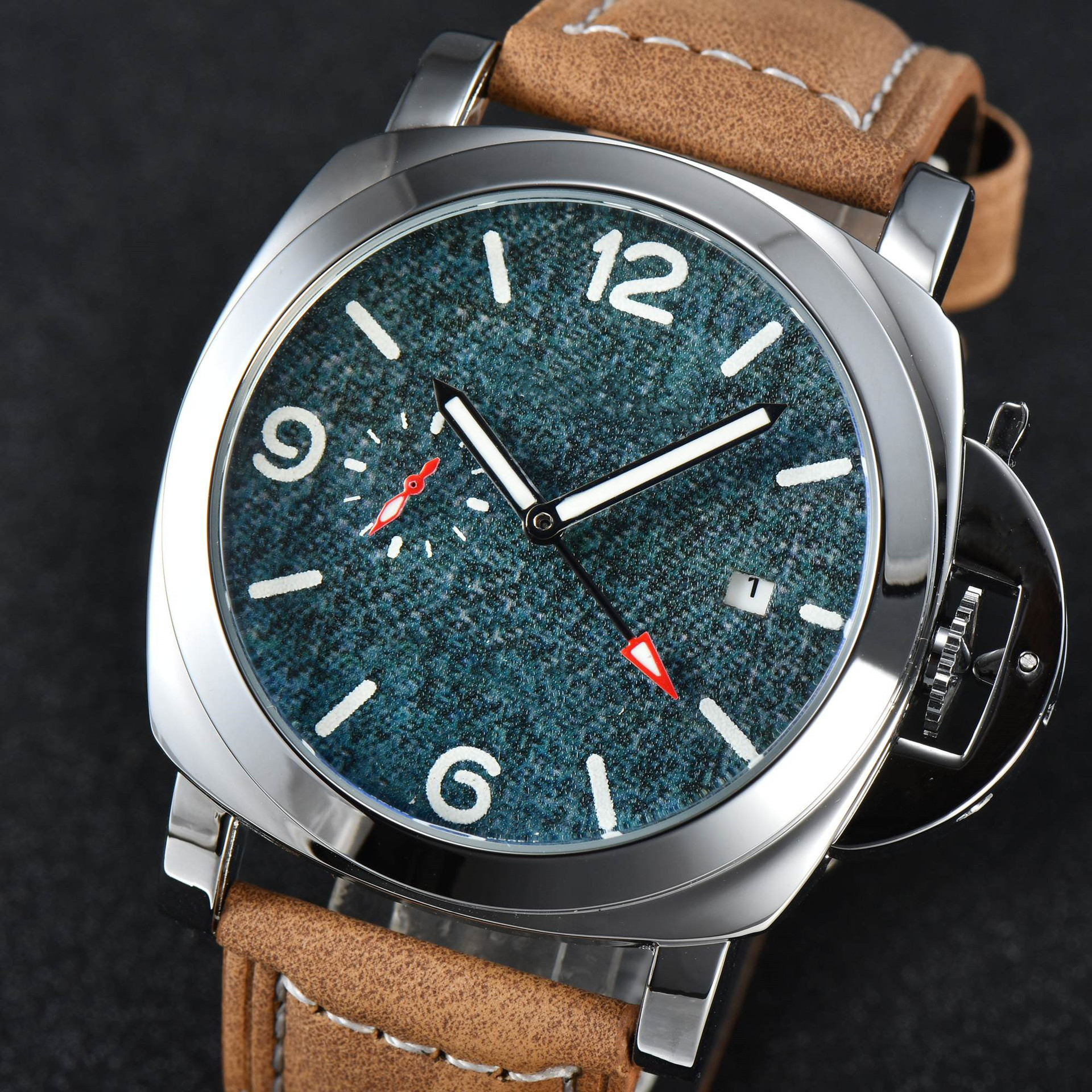 沛大海2针独把系列优雅男士名表牛皮表带,超强夜光石英机芯