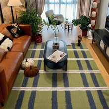 中古客厅地毯绿色格子复古沙发茶几家用卧室床边地垫免洗可擦