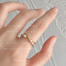 几何交叉~电镀14K珍珠戒指 时尚轻奢品质开口可调节食指戒 手饰