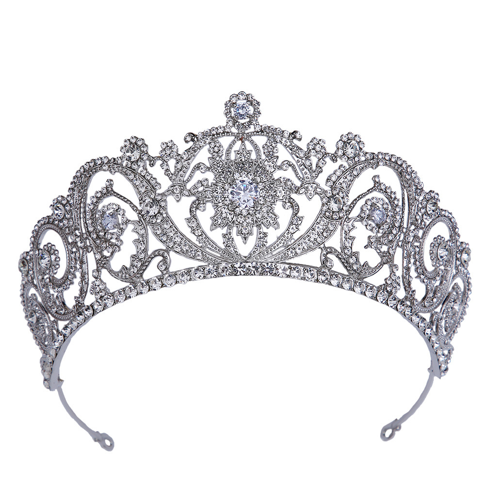 Bridal Headdress European and American New Baroque Bridal Crown Cross-Border Festival Crown Alloy Zircon Hair Accessories Wholesale