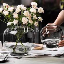 简约现代轻奢玻璃花瓶透明圆形大口水养鲜花插花客厅餐桌玻璃摆件