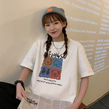 卡通印花短袖T恤女2023年夏季新款韩版洋气中长款白色打底衫上衣
