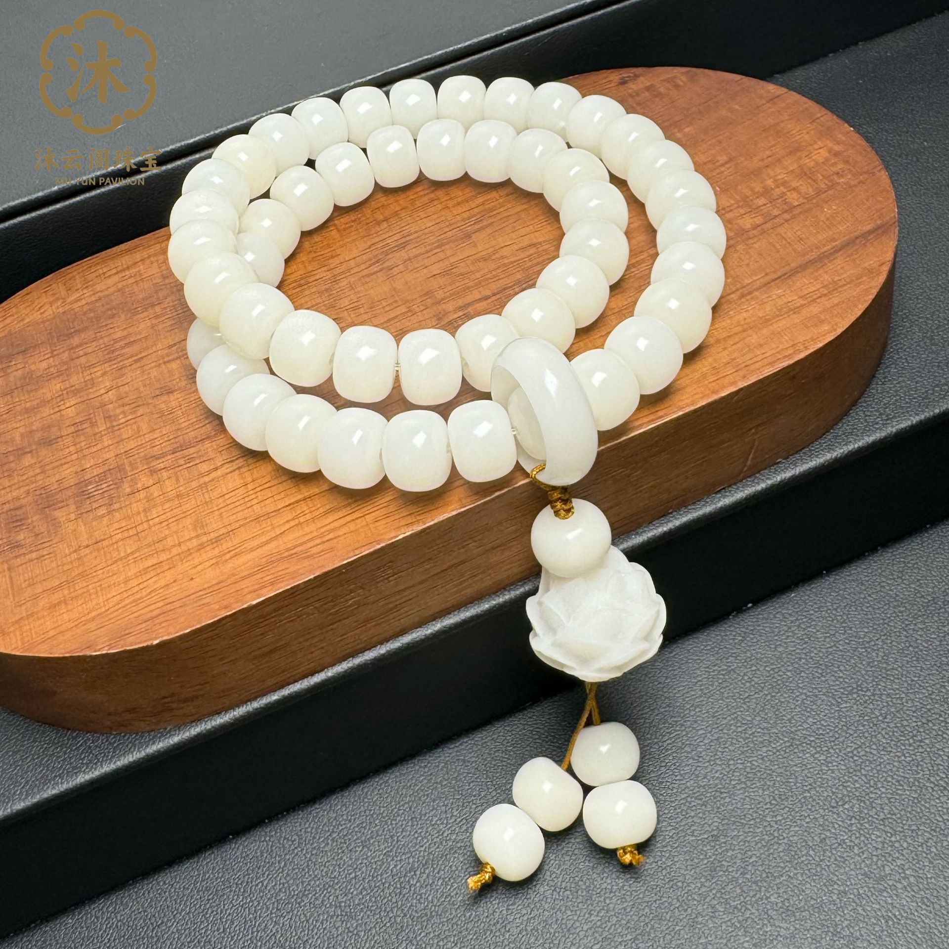 批发羊脂白菩提子长款手持链串挂吊坠 算盘珠白双圈佛珠文玩念
