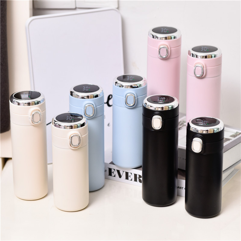 New Double-Layer Vacuum Bounce Cover Stainless Steel Vacuum Cup Intelligent Temperature Display Pea Cup Temperature Measuring Business Water Cup