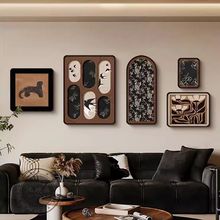 法式中国风装饰画客厅挂画中古美式沙发背景墙壁画小众艺术组合画