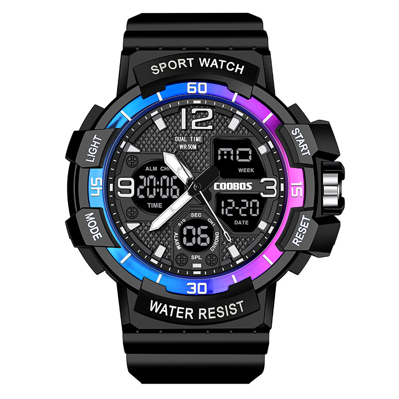 酷宝仕手表 50米游泳防水双显男学生运动电子手表夜光男手表-阿里巴巴