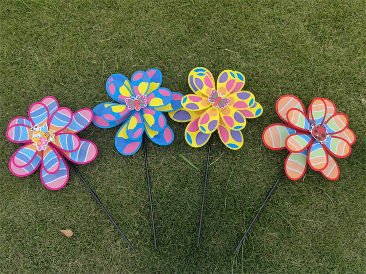 New Double Layer PPC Printing Decoration Windmill Creative Decoration Windmill Outdoor Activities Hand Holding Pinwheel