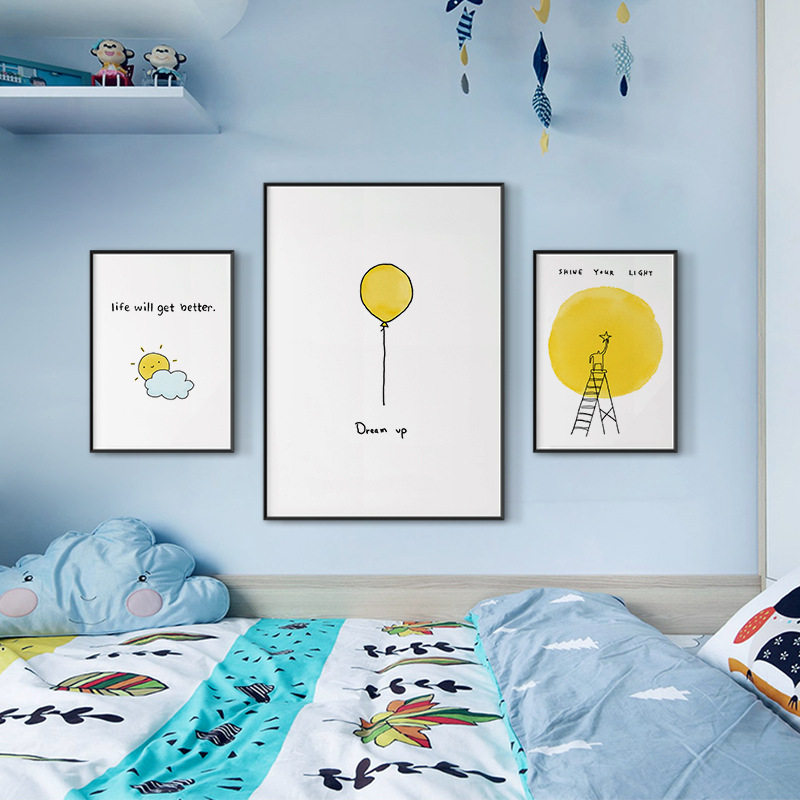 放飞梦想 男孩房间床头装饰画卧室挂画北欧小清新卡通儿童房壁画