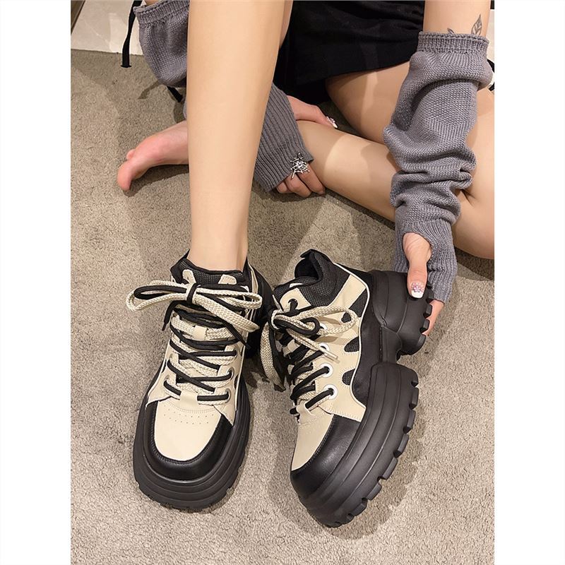 网红老爹鞋女超火2024爆款春秋季厚底高筒棉鞋女加绒运动鞋子春季