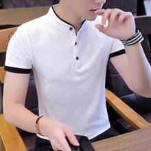 夏季短袖男士立领polo衫休闲纯色棉打底衫韩版半袖t恤潮流上衣服