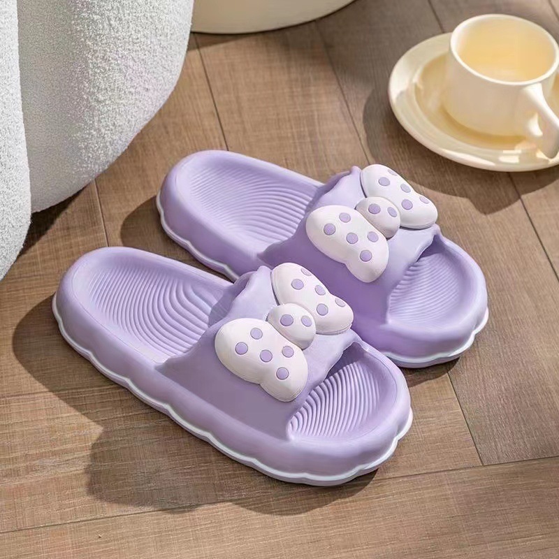 Polka Dot Bow Slippers Women's Outdoor Princess Ins Lightweight Home Bathroom Non-Slip Deodorant Mute Sandals Girlfriends