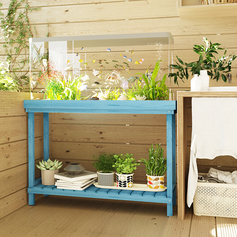 防腐木鱼缸架实木客厅承重底座托架多层花架一体放鱼缸的架子