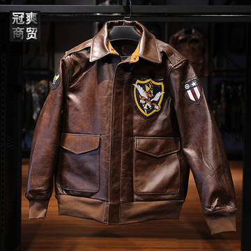 飞虎队真皮飞行夹克男立体真皮拼接头层牛皮飞行皮衣