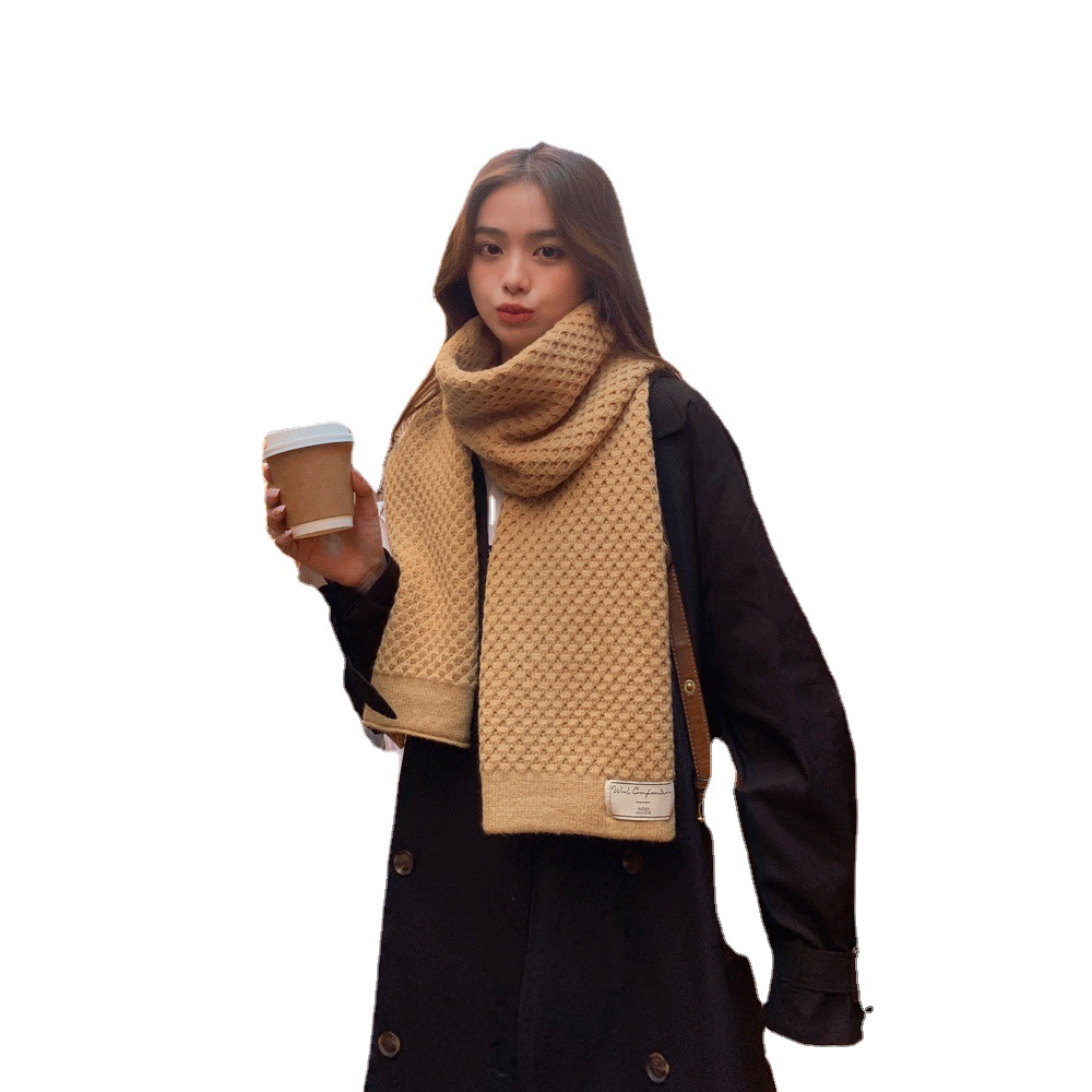 2022 Autumn and Winter New Wool Knitted Thick Scarf Female Sweet Fresh Warm Scarf Windproof Warm Thick Scarf