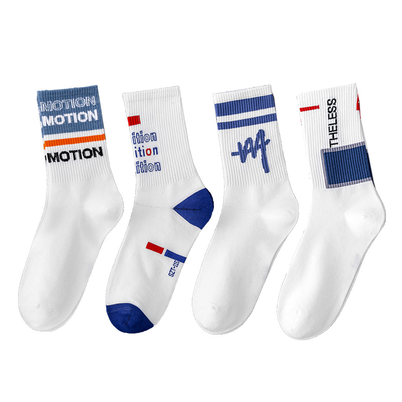 Preppy Style Letter Cotton Socks White Tube Socks Basketball Stockings Athletic Socks Spring and Summer Men's Wholesale Free Shipping Socks