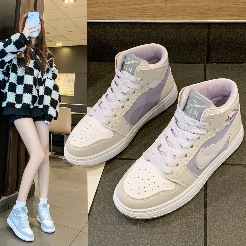 2022春季新款aj女鞋空军一号高帮板鞋休闲百搭时尚小白鞋一件代发