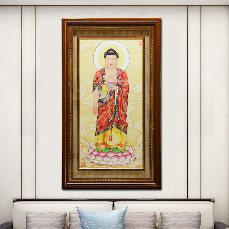 南无阿弥陀佛画像佛像挂画实木立体佛画玄关壁画茶室佛堂装饰画