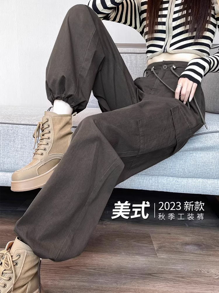 跨境高品质工装裤女春夏秋冬四季新款抽绳束脚登山裤美式裤子批发