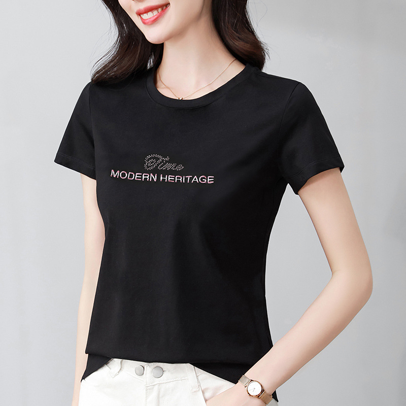 White round Neck Short-Sleeved T-shirt Women's Large Size Casual Shoulder 2023 Summer New All-Matching Undershirt T-shirt Top