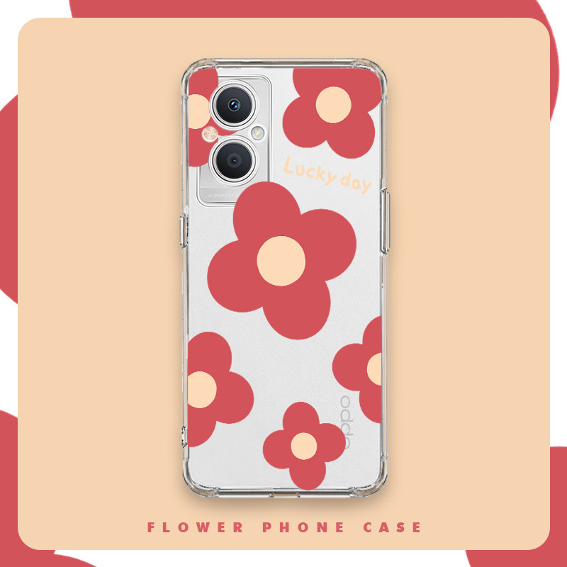 适用oppo透明手机壳reno4/5/6/7花朵f7f9f19国外a54/a56/a59/a96
