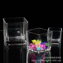 微景观容器摆件透明正四方形多肉花盆玻璃水培器皿方缸花瓶玻璃瓶